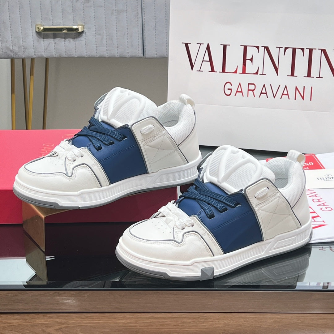 VALENTINO 25S GARAVANI OPEN SKATE SNEAKERS IN WHITE MIX DARK BLUE LAMBSKIN STYLE 17