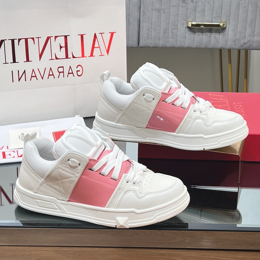 VALENTINO 25S GARAVANI OPEN SKATE SNEAKERS IN PEACH PINK LAMBSKIN STYLE 11