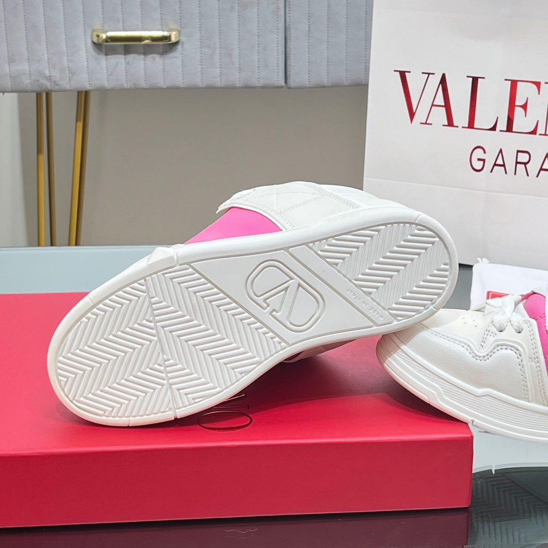VALENTINO 25S GARAVANI OPEN SKATE SNEAKERS IN WHITE MIX PINK LAMBSKIN STYLE 10
