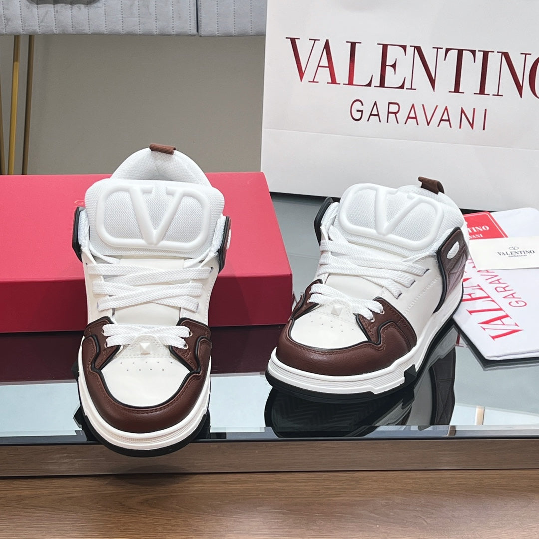 OPEN SKATE SNEAKER IN WHITE MIX PECAN BROWN CALFSKIN