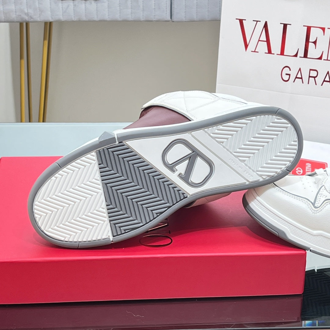 VALENTINO 25S GARAVANI OPEN SKATE SNEAKERS IN WHITE MIX BROWN LAMBSKIN STYLE 15