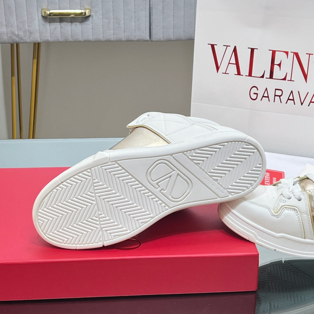 VALENTINO 25S GARAVANI OPEN SKATE SNEAKERS IN WHITE MIX GOLD LAMBSKIN STYLE 14