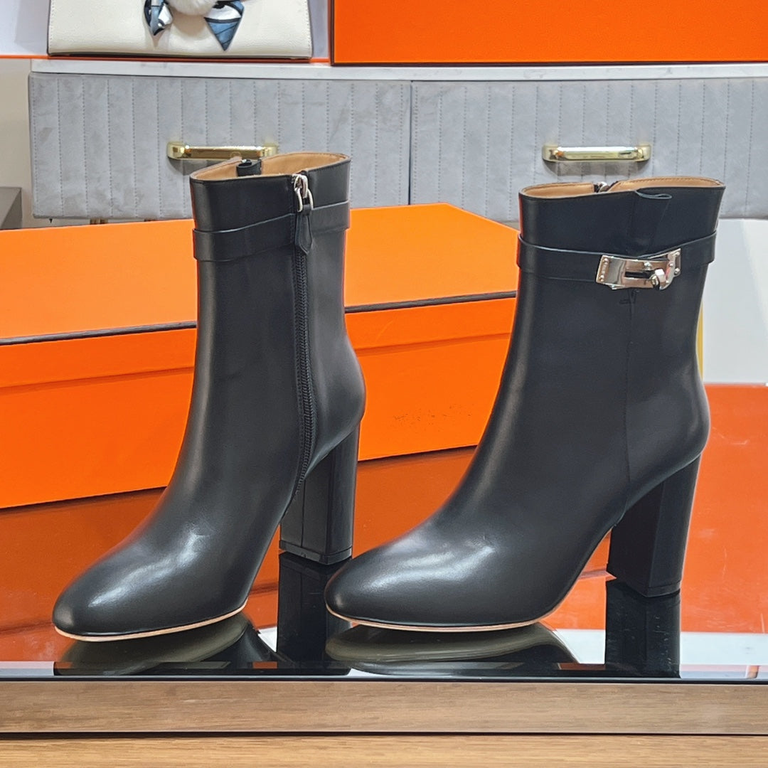 HM 25S SAINT GERMAIN ANKLE BOOTS 90 MM IN BLACK LAMBSKIN WITH SILVER HARDWARE