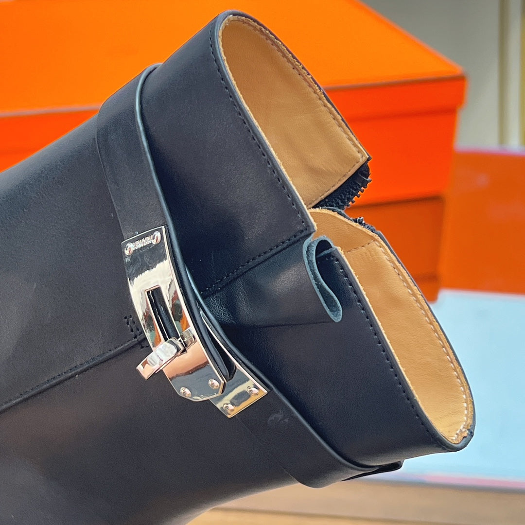 HM 25S SAINT GERMAIN ANKLE BOOTS 90 MM IN BLACK LAMBSKIN WITH SILVER HARDWARE