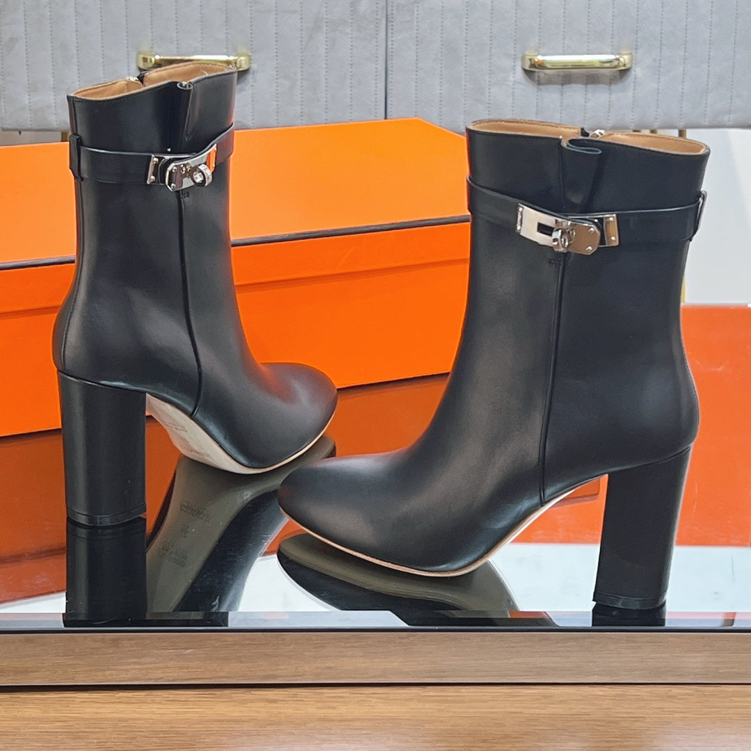HM 25S SAINT GERMAIN ANKLE BOOTS 90 MM IN BLACK LAMBSKIN WITH SILVER HARDWARE