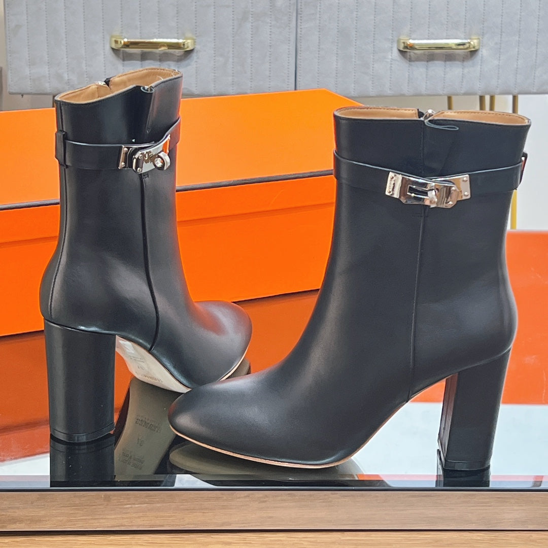 HM 25S SAINT GERMAIN ANKLE BOOTS 90 MM IN BLACK LAMBSKIN WITH SILVER HARDWARE