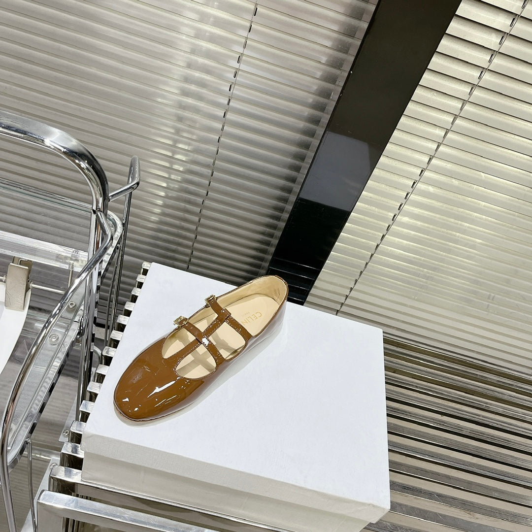 FLAT SANDALS WITH DOUBLE STRAP-DESIGN LEATHER CARAMEL BROWN