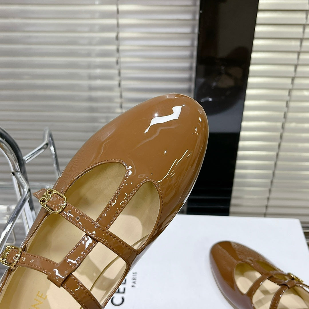FLAT SANDALS WITH DOUBLE STRAP-DESIGN LEATHER CARAMEL BROWN