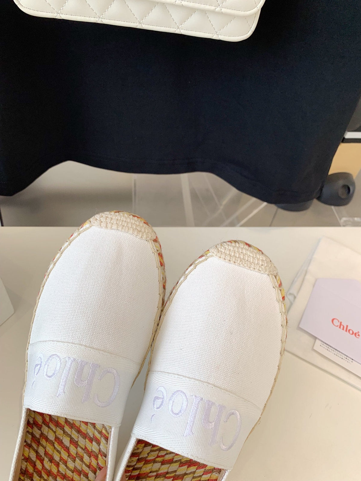 CHLOÉ LOAFER SHOES IN WHITE DENIM AND WOVEN RAFFIA