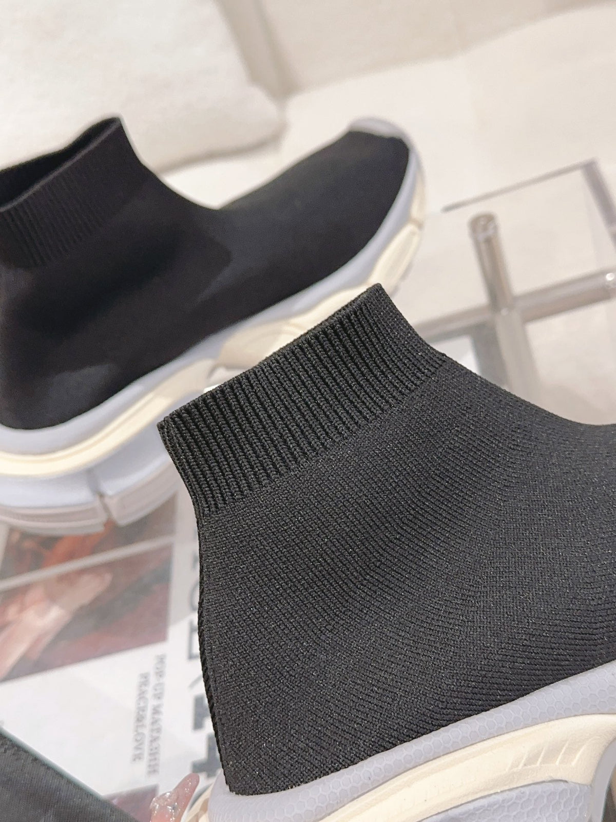 BALENCIAGA 25S SPEED TRAINER SNEAKERS 55 MM IN BLACK KNIT STYLE 4