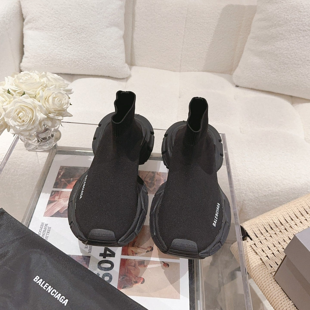 BALENCIAGA 25S SPEED TRAINER SNEAKERS 55 MM IN BLACK KNIT STYLE 2