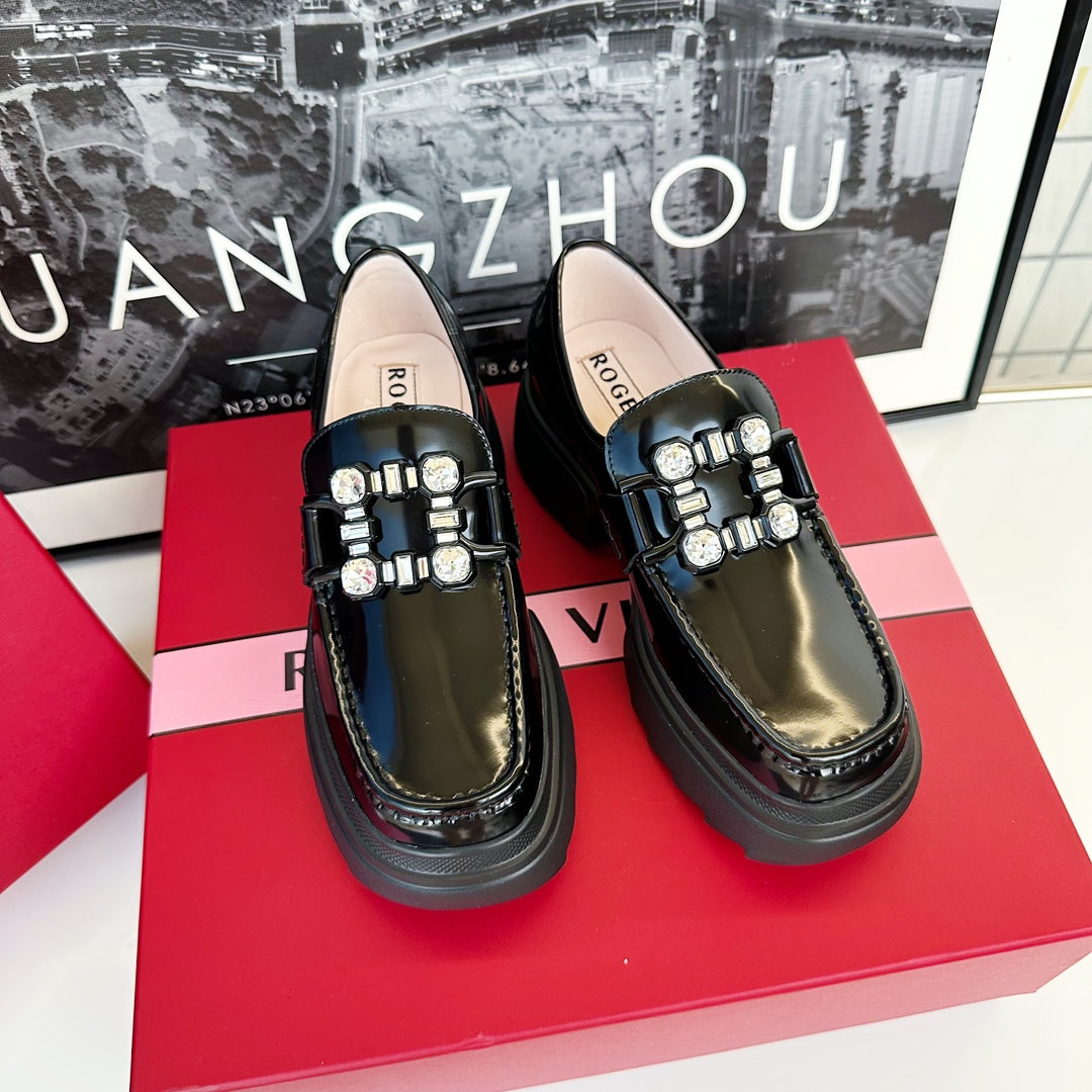 VIV' RANGERS LOAFERS IN BLACK SHINY CALFSKIN STRASS BUCKLE