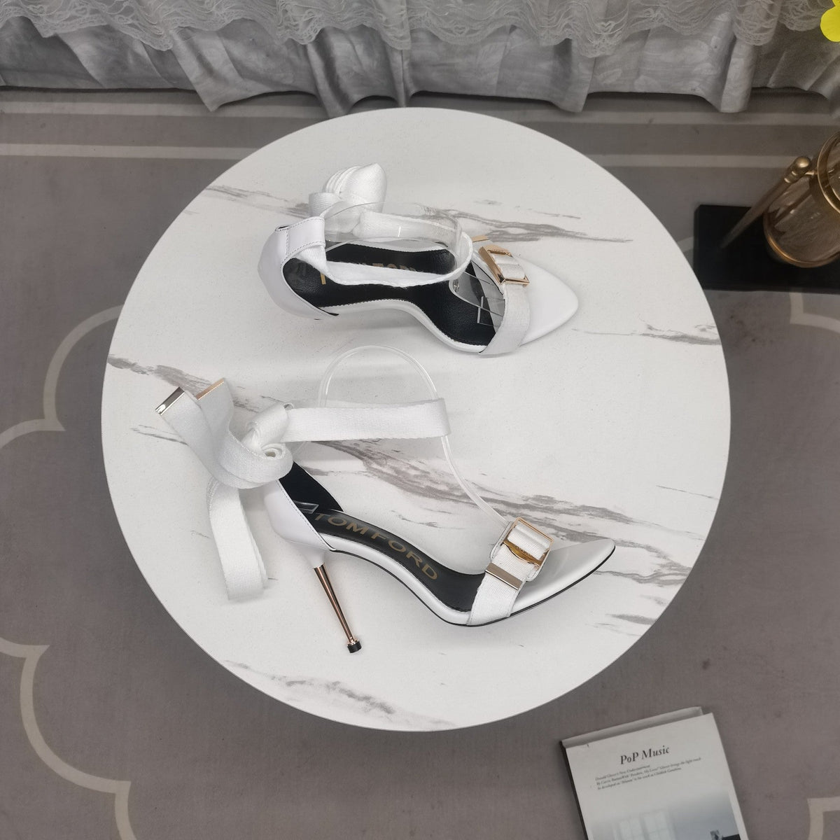 HIGH HEEL 10 CM IN WHITE FABRIC AND LAMBSKIN