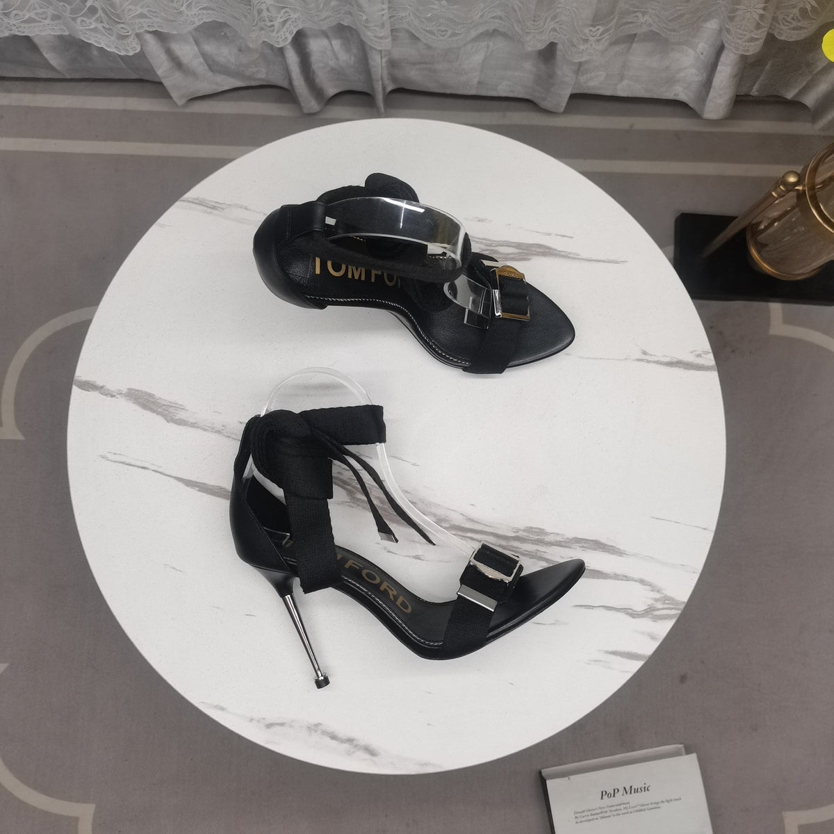 HIGH HEEL 10 CM IN BLACK FABRIC AND LAMBSKIN