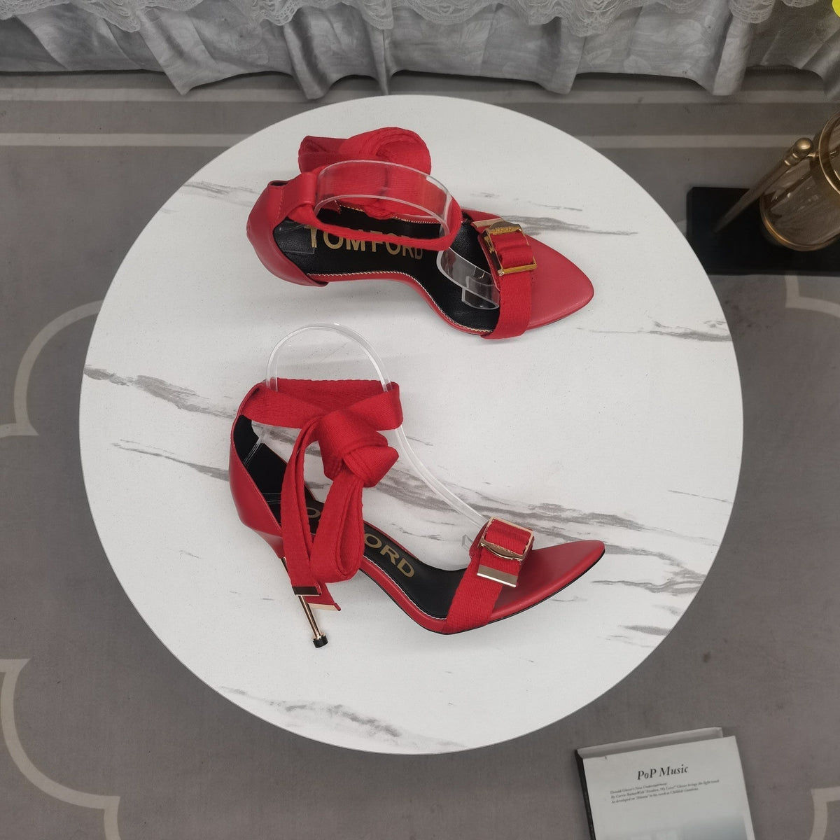 HIGH HEEL 10 CM IN CHERRY RED FABRIC AND LAMBSKIN