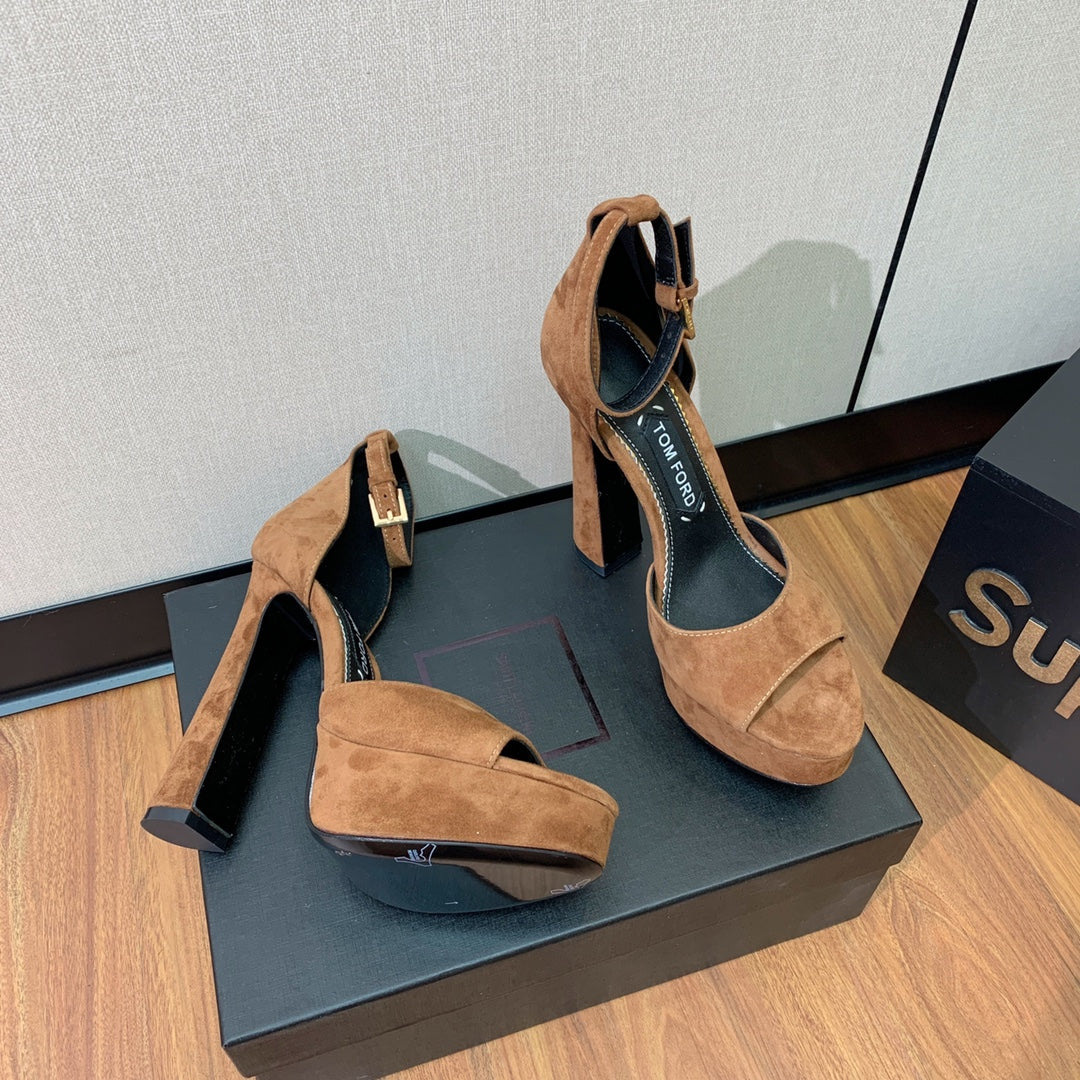 HIGH HEEL 14.5 CM SANDALS IN CIDER BROWN SUEDE
