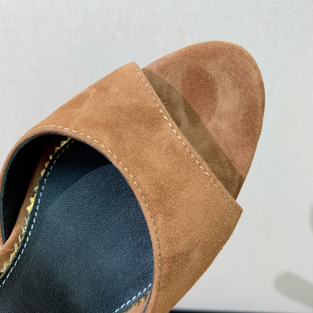 HIGH HEEL 14.5 CM SANDALS IN CIDER BROWN SUEDE
