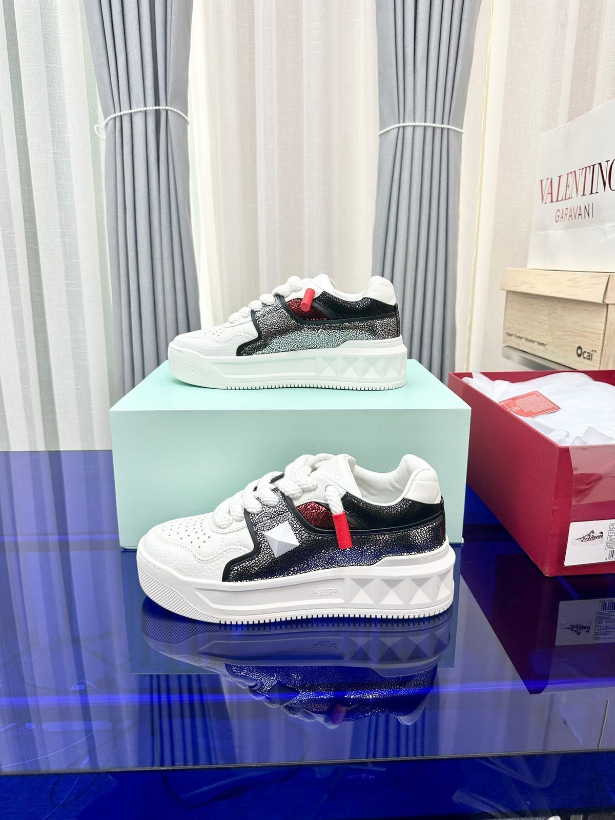 One Stud Xl Low-Top Sneaker Black White Red Nappa Leather Fabric