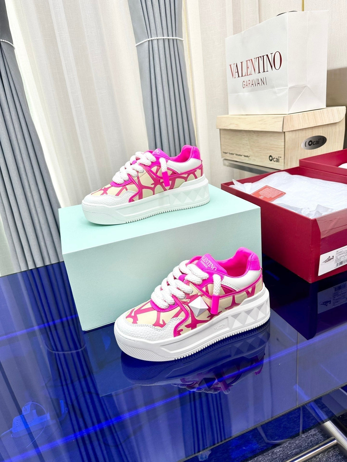 One Stud Xl Sneaker Pink White Nappa Leather And Toile Iconographe