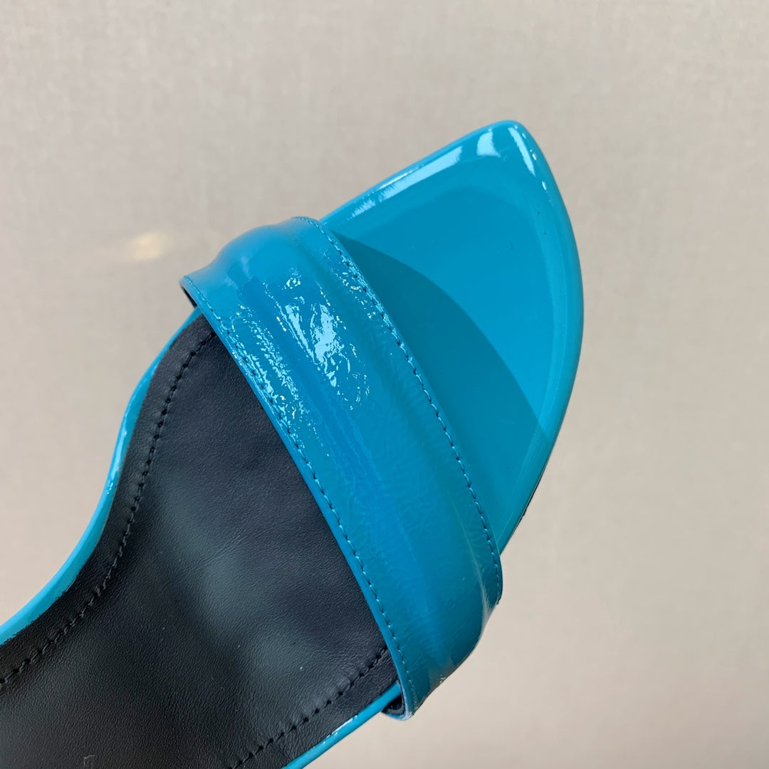 BALMAIN 26S METAL-HEEL SANDALS 105 MM IN CERULEAN BLUE CALFSKIN