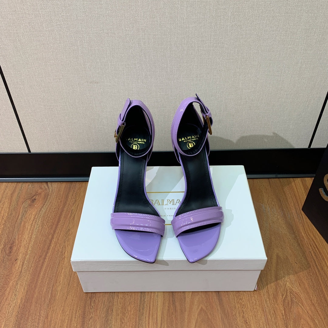 BALMAIN 26S METAL-HEEL SANDALS 105 MM IN PURPLE CALFSKIN