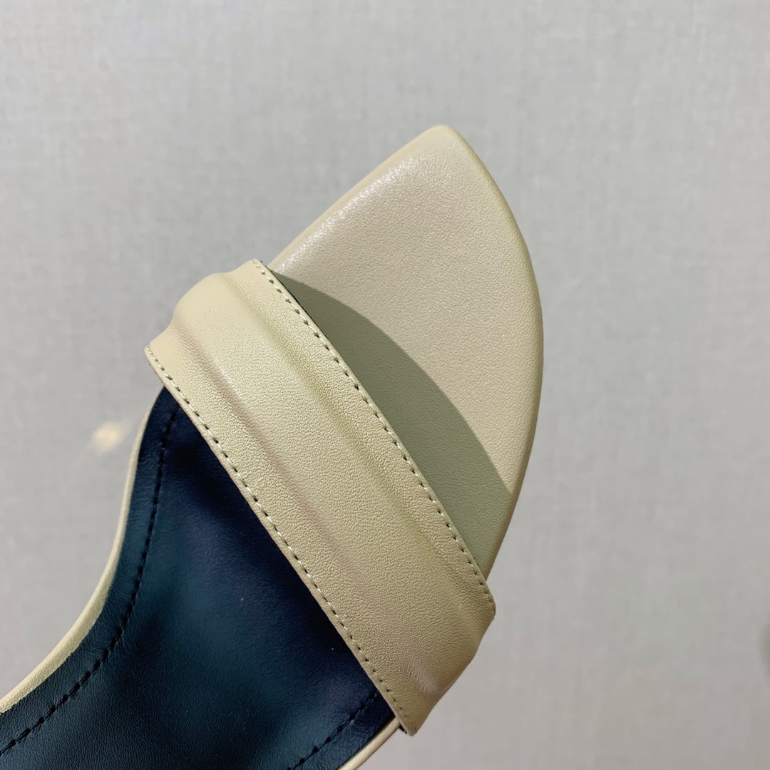 BALMAIN 26S METAL-HEEL SANDALS 105 MM IN DARK BEIGE CALFSKIN