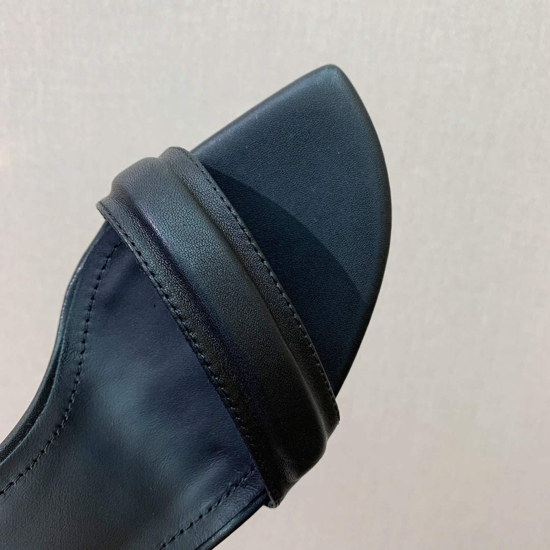 BALMAIN 25S SQUARE STRAP HIGH HEELS 100MM IN BLACK CALFSKIN