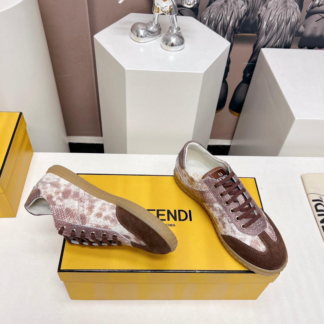 FENDI FLIGHT SNEAKER IN UMBER BROWN SUEDE AND LAMBSKIN