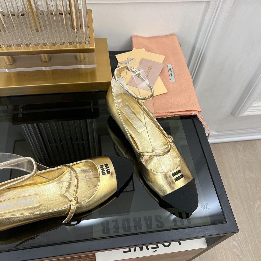 Sandal Ballet Metallic Gold Color Sheepskin