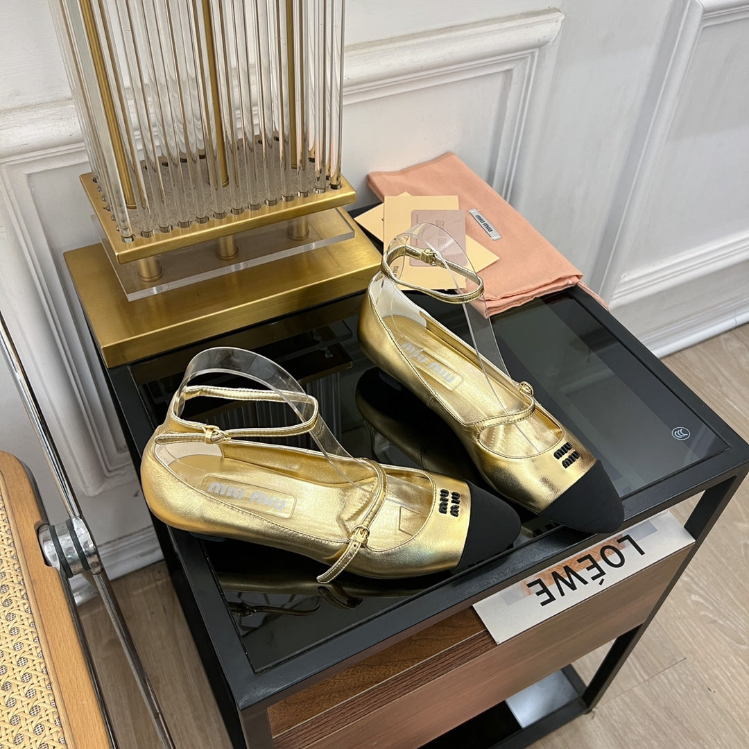 Sandal Ballet Metallic Gold Color Sheepskin