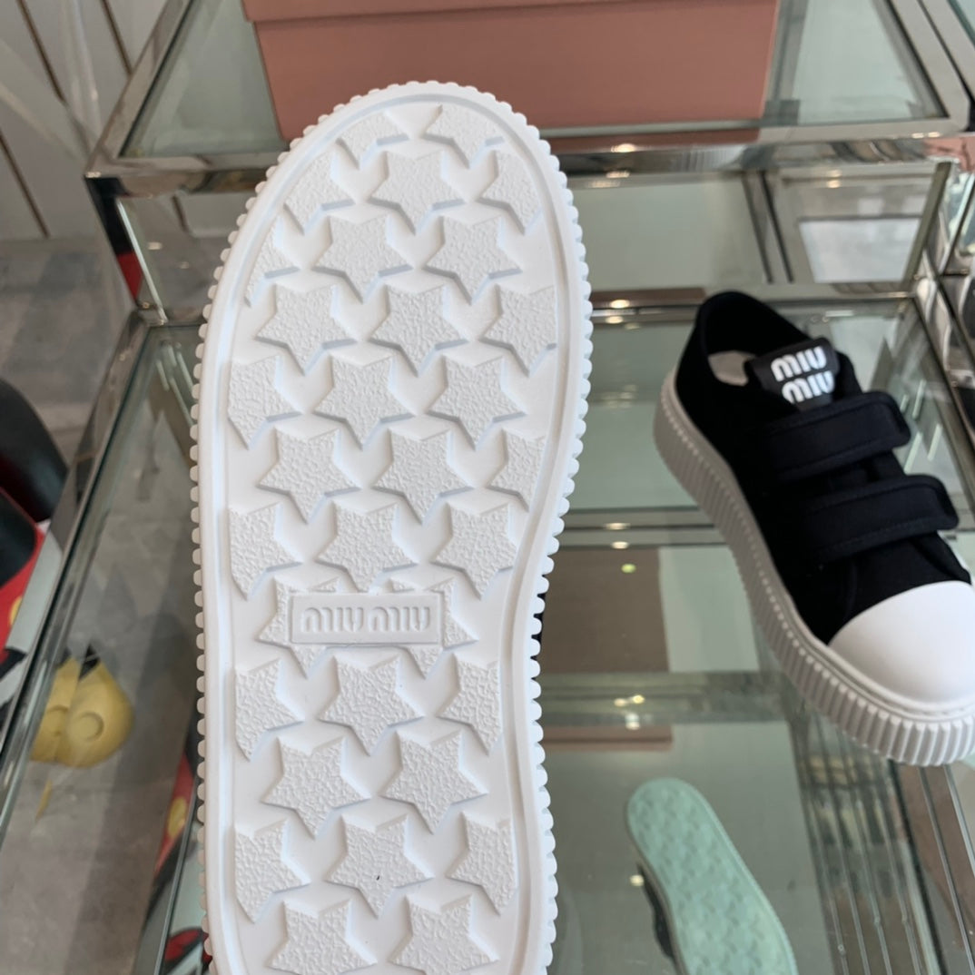 Thick-Soled Denim Sneakers Black and White