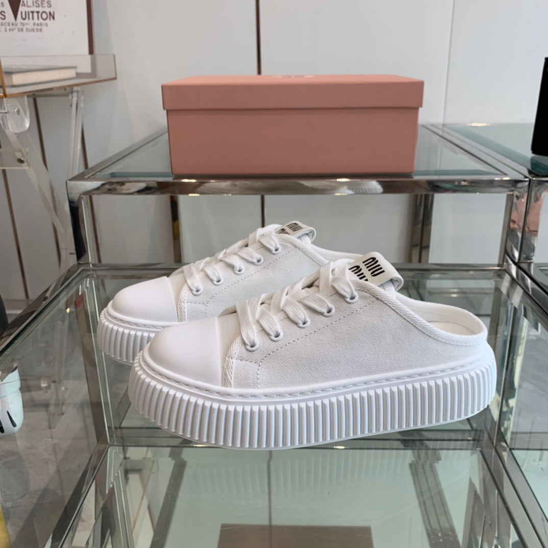 Mule Shoes White Canvas