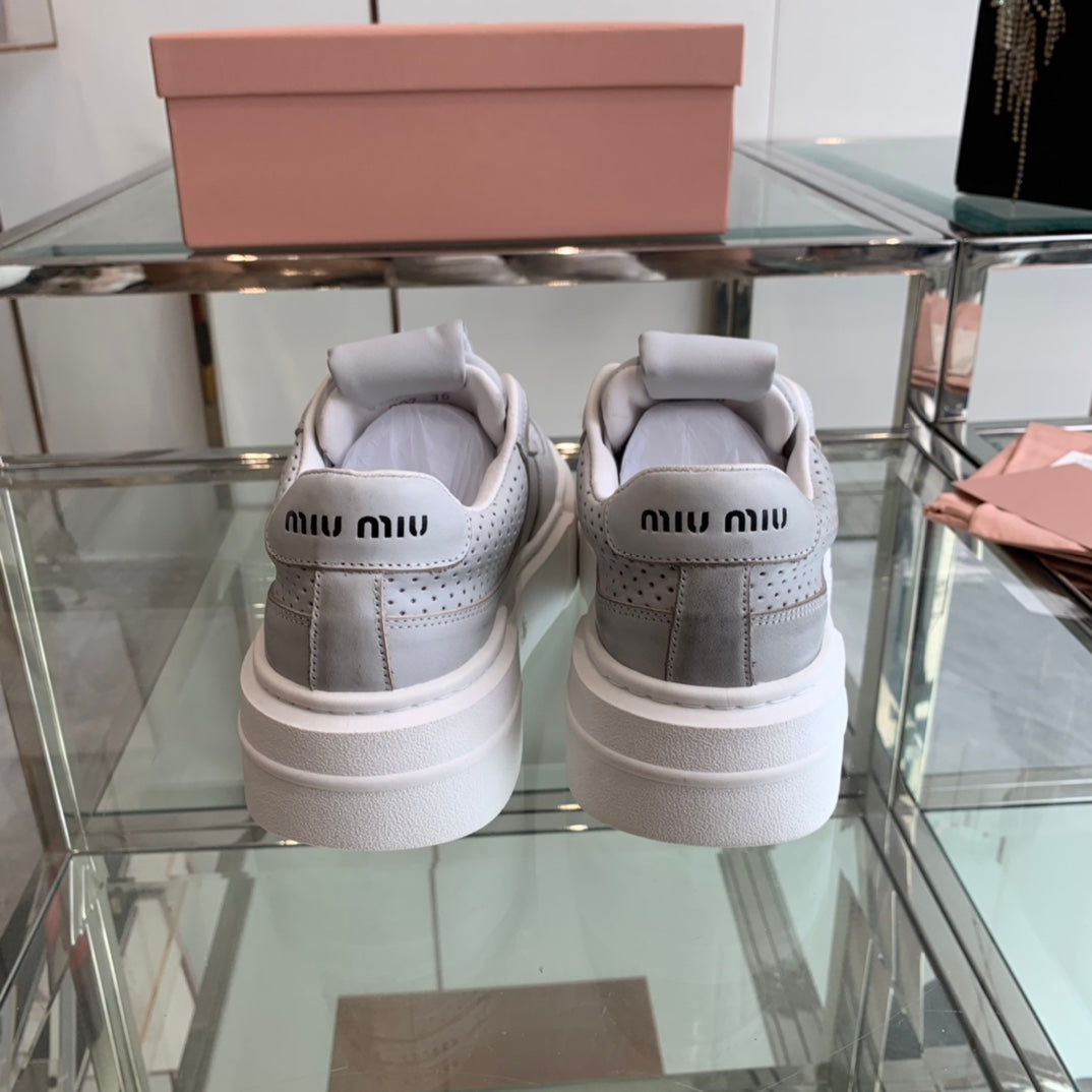 Sneakers Thick-soled Light Gray Cowhide