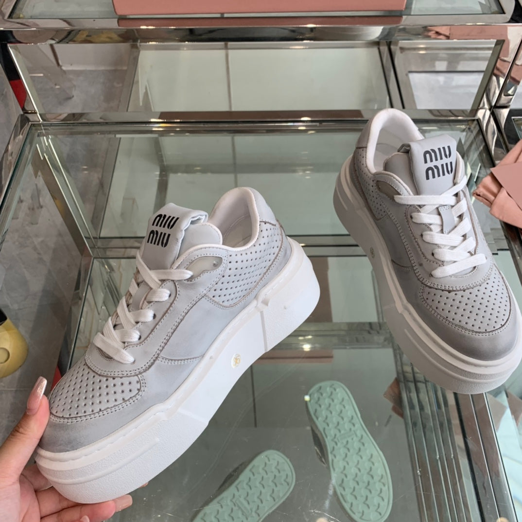 Sneakers Thick-soled Light Gray Cowhide