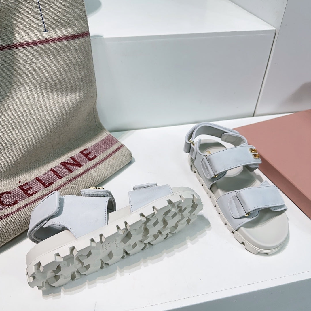 Sandals White Sheepskin With Stylized Straps