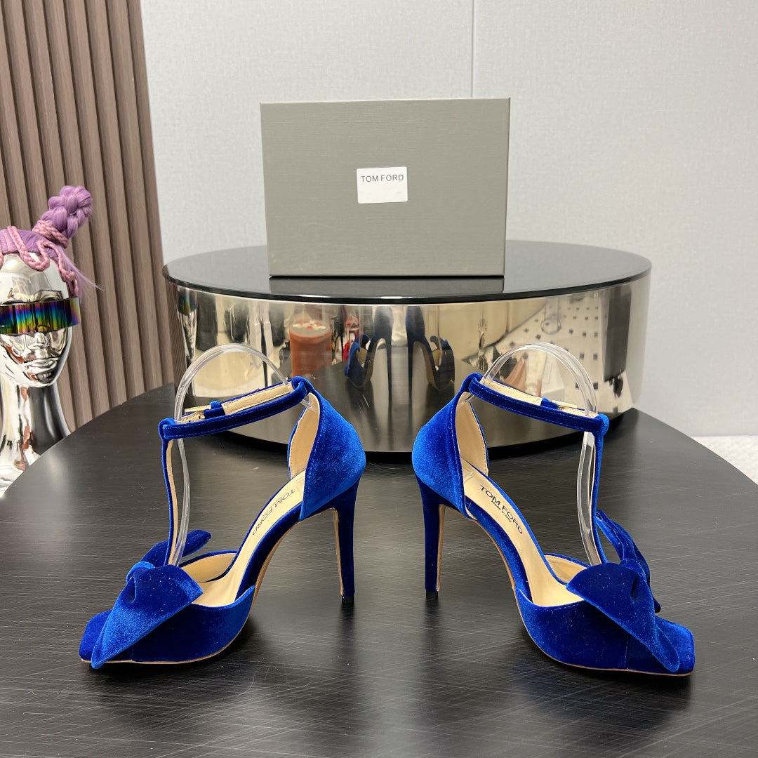 HIGH HEEL 10 SANDAL IN COBALT BLUE VELVET WITH BOW