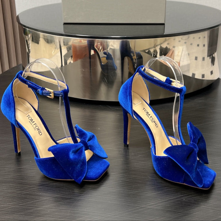 HIGH HEEL 10 SANDAL IN COBALT BLUE VELVET WITH BOW