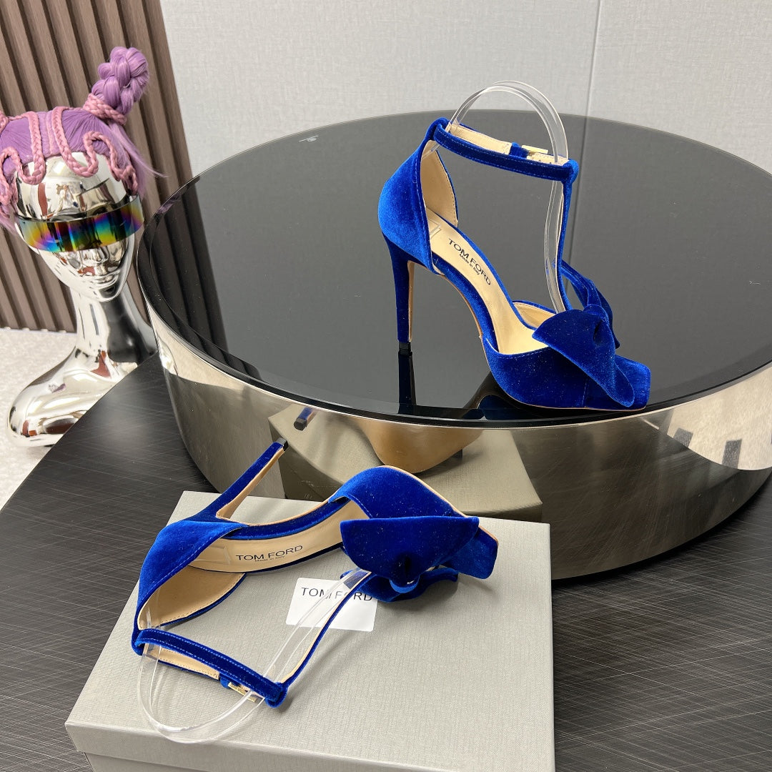 HIGH HEEL 10 SANDAL IN COBALT BLUE VELVET WITH BOW