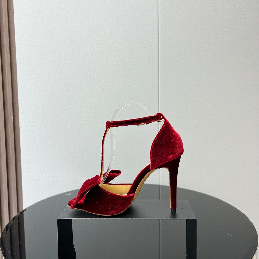 HIGH HEEL 10 SANDAL IN CRIMSON RED VELVET WITH BOW