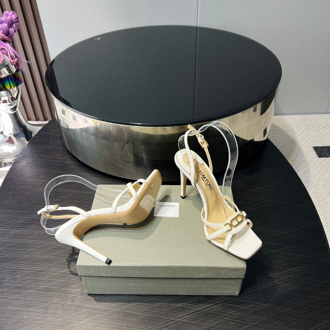 PADLOCK HIGH HEELS 10 CM IN WHITE LAMBSKIN