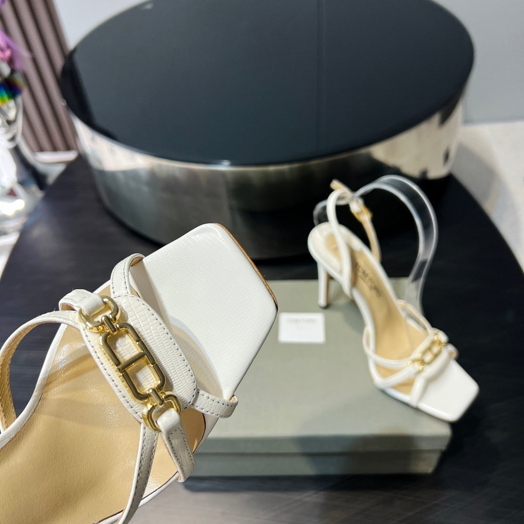 PADLOCK HIGH HEELS 10 CM IN WHITE LAMBSKIN