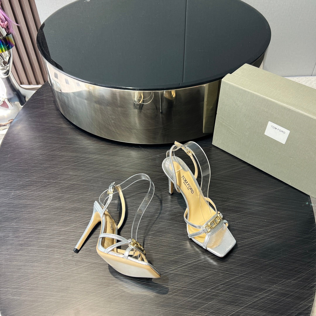 PADLOCK HIGH HEELS 10 CM IN SILVER LAMBSKIN