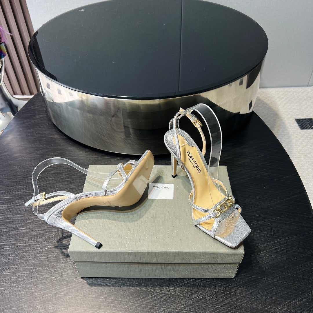 PADLOCK HIGH HEELS 10 CM IN SILVER LAMBSKIN