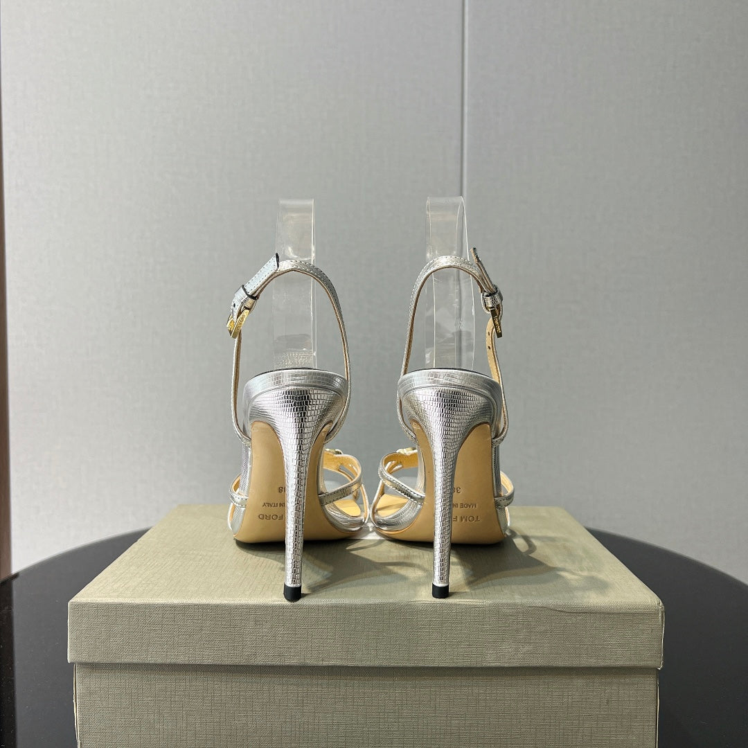 PADLOCK HIGH HEELS 10 CM IN SILVER LAMBSKIN