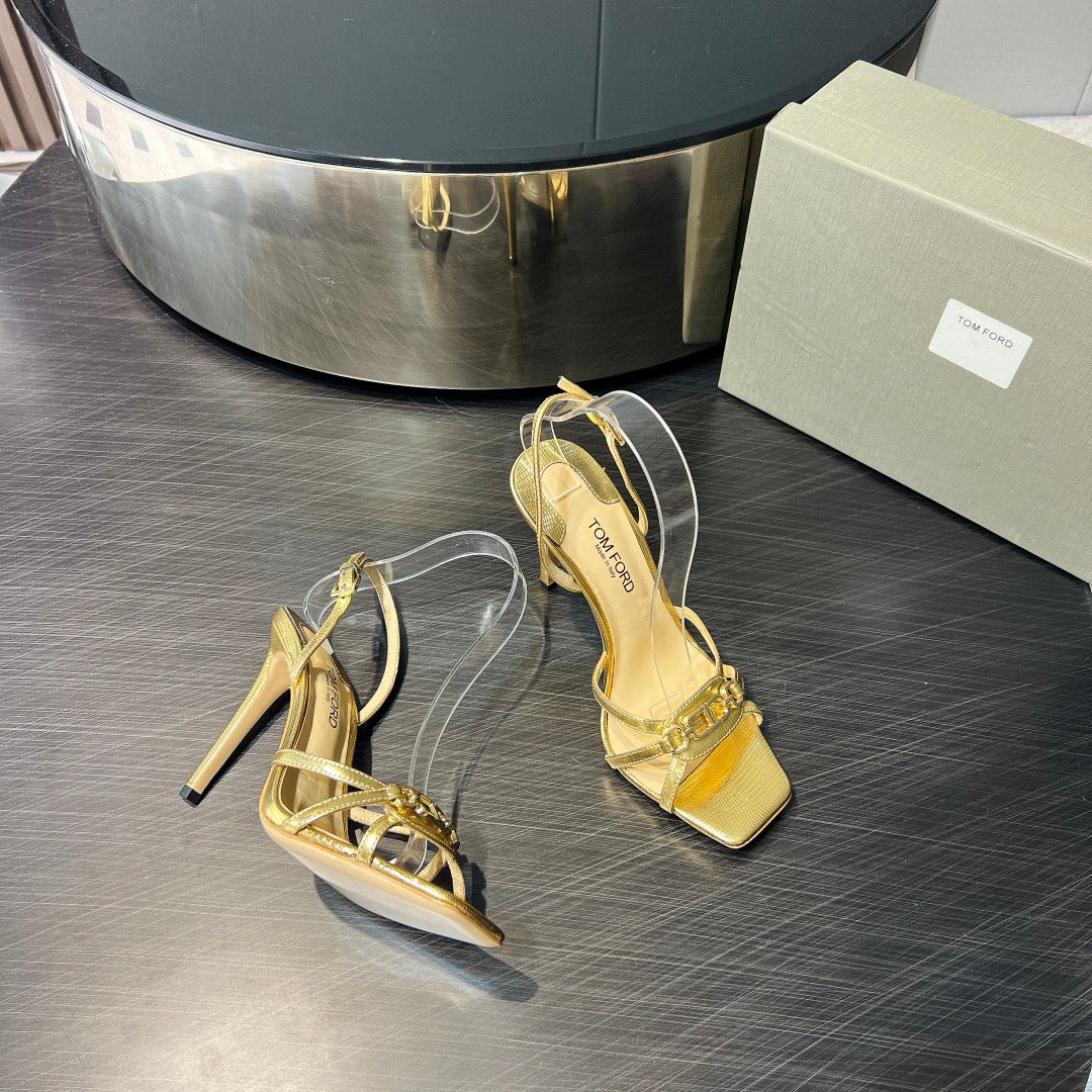 PADLOCK HIGH HEELS 10 CM IN METALLIC GOLD LAMBSKIN