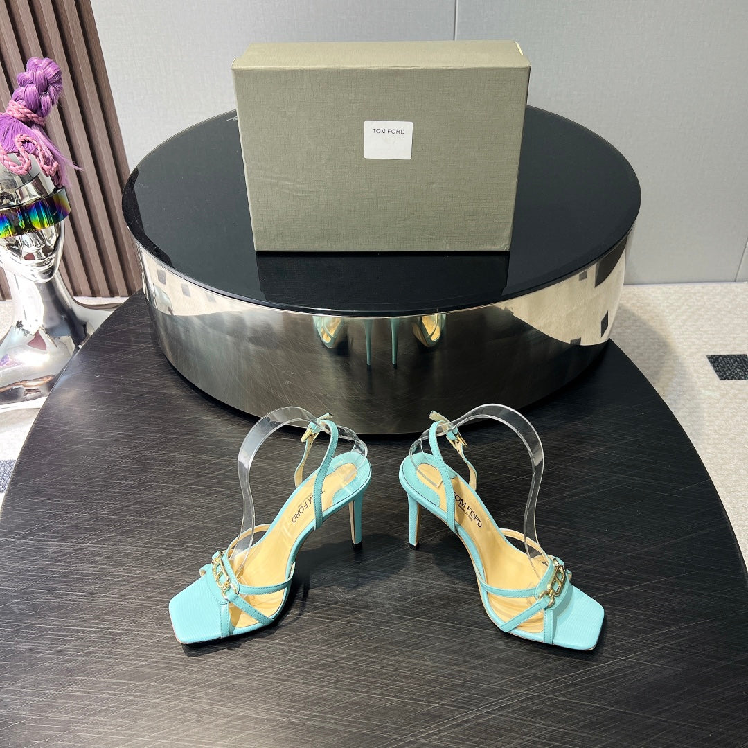 PADLOCK HIGH HEELS 10 CM IN SKY BLUE LAMBSKIN