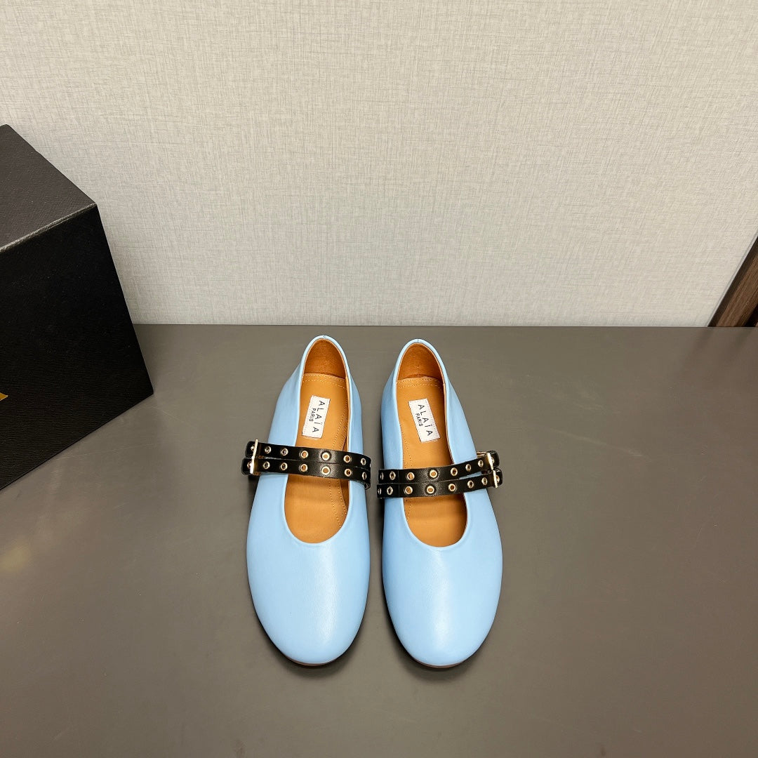 ALAIA MARY JANE SHOES IN LIGHT BLUE LAMBSKIN SILVER HARDWARE