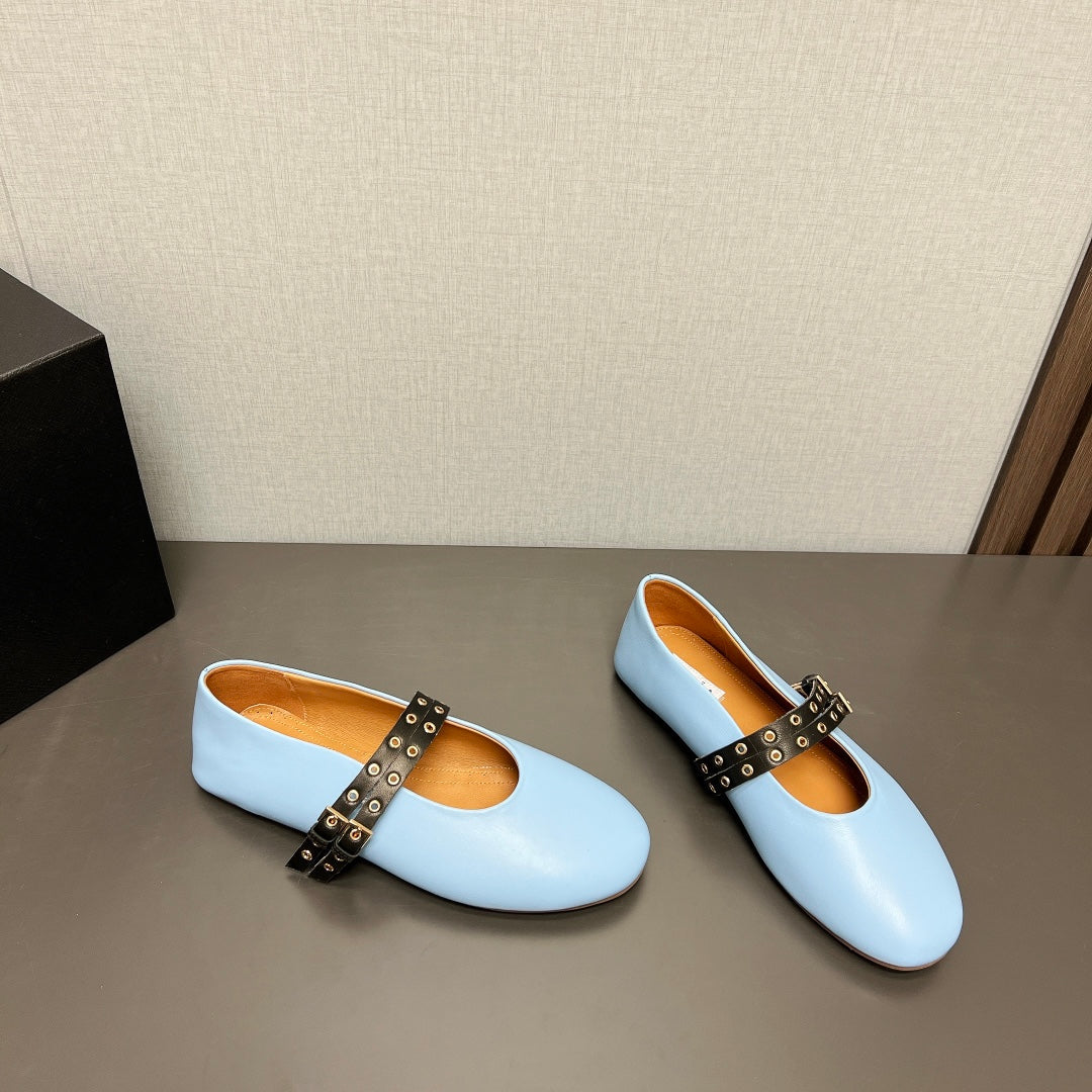 ALAIA MARY JANE SHOES IN LIGHT BLUE LAMBSKIN SILVER HARDWARE
