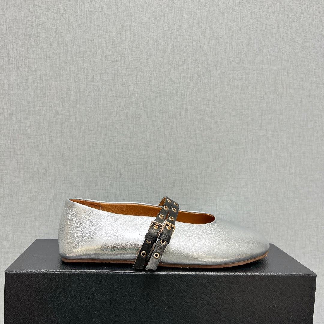 ALAIA MARY JANE SHOES IN SILVER LAMBSKIN SILVER HARDWARE