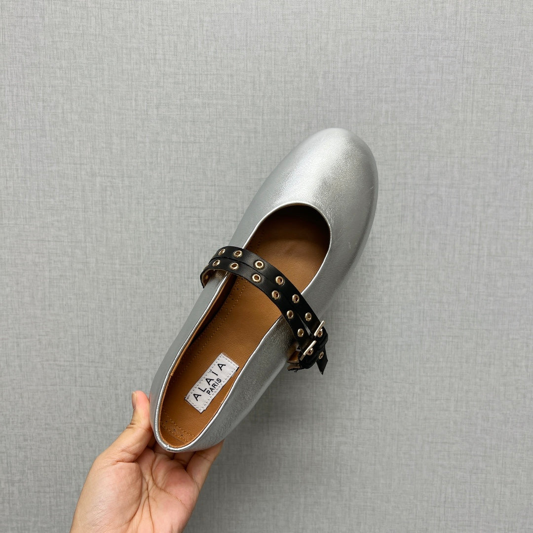 ALAIA MARY JANE SHOES IN SILVER LAMBSKIN SILVER HARDWARE